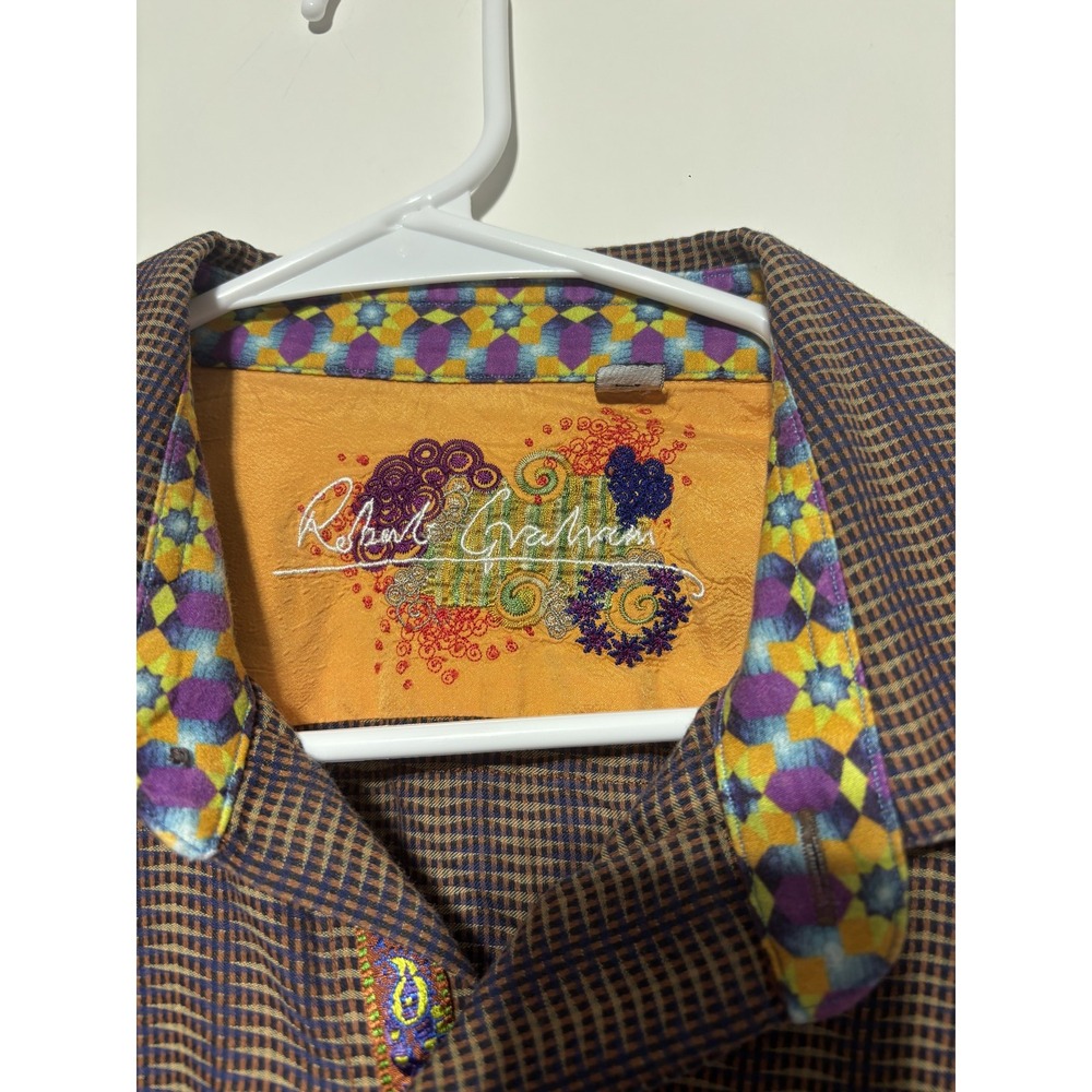 Robert Graham Shirt Mens Large Checkered Paisley Trim Button Up Casual - Picture 6 of 10